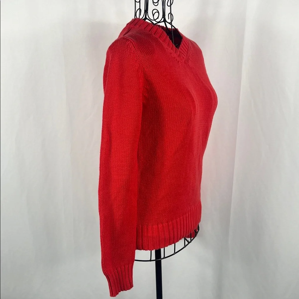 VINTAGE 90’s LULU Castagnette Red/ Orange V-Neck Sweater‎ Women’s Small Cotton